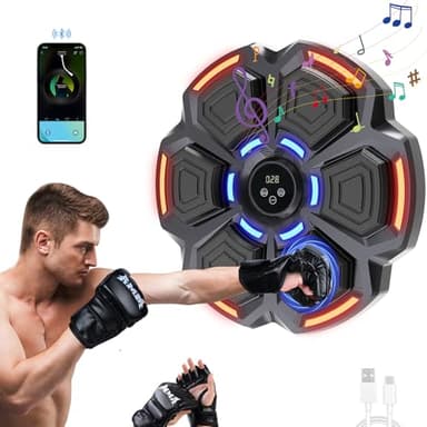 snawowo Music Boxing Machine Adultos - 9 Modos de Velocidad Maquina Boxeo Musical Pared con Guantes De Boxeo - Máquina de Boxeo con Bluetooth y Recuento Inteligente y Luces al Ritmo de la Música