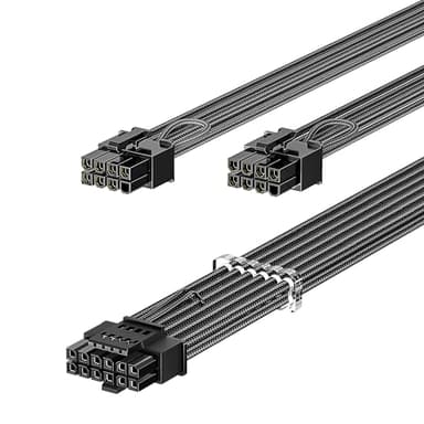 Fasgear Cable de alimentación PCIe 5.0 de 70 cm – 16 Pines (12+4) 12 VHPWR Conector para RTX 4070/4080/4090 a 2 x 8 Pines (6+2) Conectores PCI-e Macho GPU Compatible con Fuente de alimentación
