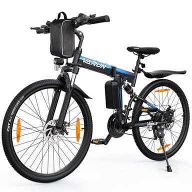 VARUN E-Bike Plegable, Bicicleta Eléctrica de Montaña de 26 Pulgadas con Motor de 250W, Batería Reemplazable de 48V /7,8Ah, Bici Eléctrica Doblable de 21 Velocidades