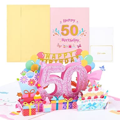 joyoldelf Tarjeta Cumpleaños Mujer 50 Años - 3D Tarjeta Felicitacion, Regalo de Cumpleaños Originales, Birthday Card Pop Up, Ideal Para Amigo Familia Mamá Hermana Esposa Hija Colega Novia Fiesta