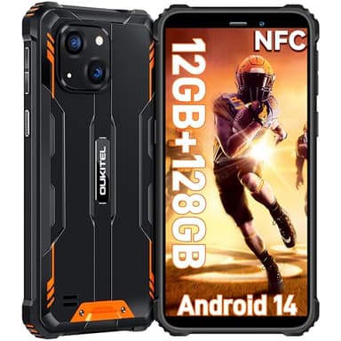 OUKITEL WP32 Movil Irrompible - 12GB+128GB (1TB Ampliable) Móvil Rugerizado, 6.0'' HD+ Pulgadas, Batería 6300mAh Smartphone Resistente Android 14, 20MP+5MP, Face ID, Dual 4G SIM/NFC/OTG, Naranja