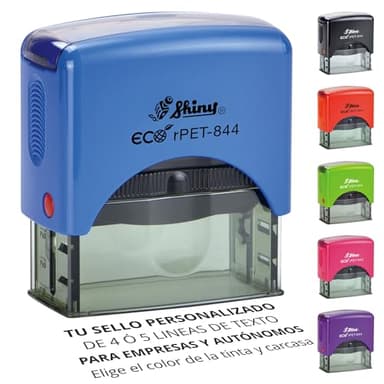 STAMPA | Sello Empresa Personalizado | Sello automático | Sello de Caucho y Tinta incluido | para 4 a 5 líneas de texto | Sellos para Empresas | Sello Ecológico (56x21 mm., Azul)