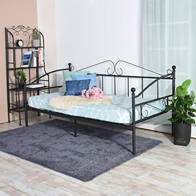 FetiNes Marcos Cama Individual de Metal, Estructura de Sofá Cama para Adultos para Colchón de 90 * 200 cm, Negro