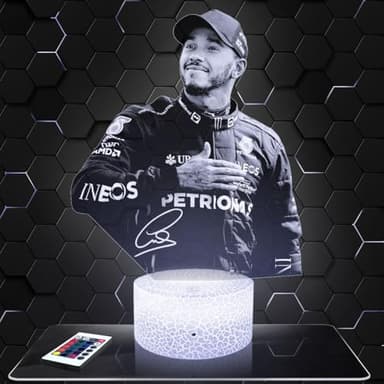 Lámpara de noche L. Hamilton Piloto F1 decoración Monoplaza de Fórmula 1. Idea de regalo para hombre objeto L. Hamilton Piloto F1 luz nocturna adulto deco Cuarto. Navidad TOP