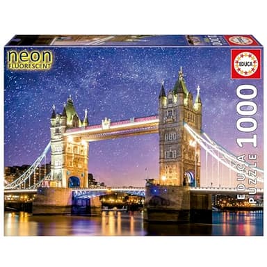 Educa - Tower Bridge, Londres ´Neon´ | Espectacular Puzzle de 1000 Piezas para Adultos Que Brilla en la Oscuridad. Incluye Cola Fix Puzzle. A Partir de 14 años (19930)