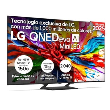 LG 85QNED93A6A - TV 85", 4K QNED EVO, Smart TV, WebOS 25, Procesador Potente e Inteligente, MiniLED AI, Super Upscaling, Dolby Vision y Atmos, Alexa/Google Assistant, Negro