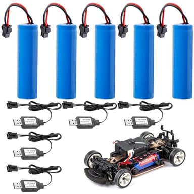 5 unidades de 3,7 V 18650, 3200 mAh, batería de ion de litio con 5 SM-2P Plug & USB Cable de carga de iones de litio de repuesto RC para tanques coches RC vehículos robots
