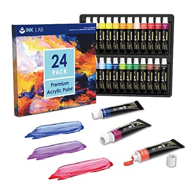 Pintura Acrílica 24 Tubos 12ml Colores Acrílicos No Tóxica Conjunto de Pintura Acrílica para Manualidades Lienzo Madera Cerámica Tela Artistas Principiantes Niños