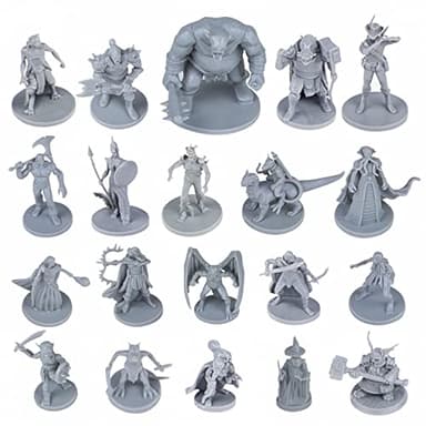 Path Gaming 20 miniaturas de Mesa de fantasía únicas para calabozos y Dragones. 28 mm, 20 diseños únicos, miniaturas sin Pintar a Granel, Ideales para miniaturas de D&D