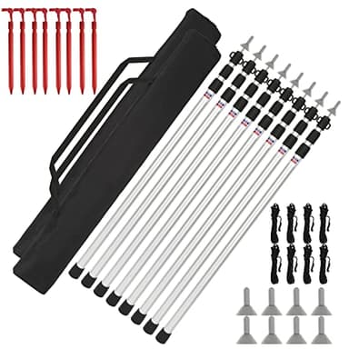 Ikodm 8 varillas para tienda de campaña, aleación de aluminio, 87,5 – 234,5 cm, altura ajustable, con mecanismo de bloqueo giratorio para tienda de campaña, lona, toldo o lona