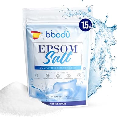 BIBODU Sales de Epsom 1500gr | Sales de Baño Naturales para Relajar y Revitalizar | Sulfato de Magnesio 100% Puro perfecto para Baño Relajante, Desintoxicación y Recuperación Muscular (1.5 Kg)