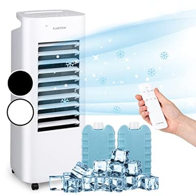 Klarstein 60 W Climatizador Portatil Frio, Enfriador Evaporativo 4 en 1 Silencioso Modo Noche, Humidificador, Ventilador, Depósito Agua 6 l., Aparatos Aire Acondicionado Móvil 330 m³ / h, Blanco