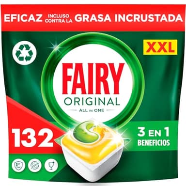 Fairy Original Todo En Uno Pastillas Lavavajillas, 132 Capsulas, Elimina Grasa Reseca, El embalaje puede variar