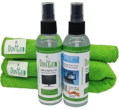 Don Gato - Pack 2 Limpia Pantallas + Paño Microfibras 2 (100ml X 2) para Televisor, Tableta, Ordenador portátil, LCD, LED, Teléfono móvil. Hecho con Productos Naturales y Respeta el Medio Ambiente.