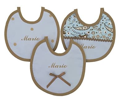 Juego 3 baberos para bebé PERSONALIZADOS CON EL NOMBRE en pique y rizo.