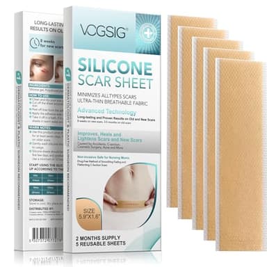Hoja de silicona para cicatrices, cinta de silicona para eliminación de cicatrices, parches profesionales de gel para cicatrices, 5 reutilizables y lavables para cesárea, queloides, cirugías(15x4CM)