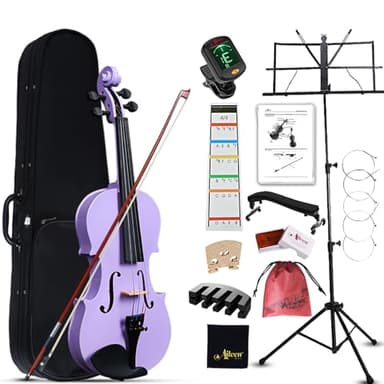 Aileen 4/4 Violín de Tamaño Completo para Principiantes Adultos, Kit de Violín para Niños de 12 Años o Más, Estudiante Conjunto de Violín Morado con 13 Accesorios, incluyendo Soporte, Pegatina Nueva