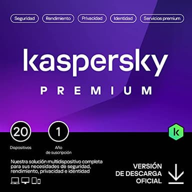 Kaspersky Premium Total Security 2025 | 20 Dispositivos | 1 año | Anti-Phishing y Firewall | VPN ilimitada | Gestor de contraseñas | Control parental | Soporte 24/7 | PC/Mac/Móvil | Código por email