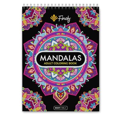 Finoly Libro Mandalas Colorear Adultos | Cuaderno para Colorear | 30 Ilustraciones Originales | Tamaño A4 | Papel Premium | Encuadernación Espiral Volumen 1 - (Noche)