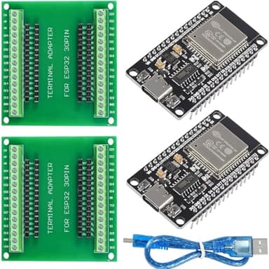 DUBEUYEW 2Pcs tipo C USB ESP32S ESP32 CH340 Placa de Desarrollo de 30 pines Modo Dual WiFi+Bluetooth Procesador de Microcontrolador de Doble Núcleo, con Dos Placas de Conexión+un Cable de Datos Tipo C