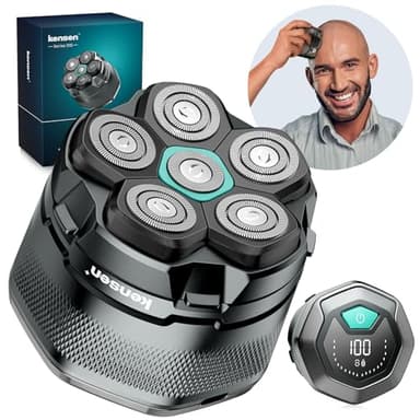 KENSEN Afeitadora Cabeza Hombre, Maquina Afeitar Hombre para Calvo, 6D Cabezales Maquina para Afeitar Cabeza en Seco y Húmedo con Pantalla LED, 180 mins Uso, IPX6 Impermeable, USB-C
