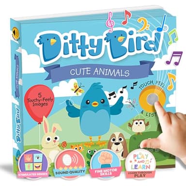 Explora con Libros Musicales Ditty Bird Edición Toca y Siente Animales: Juguetes Montessori, recursos sensoriales para niños de 1 a 3 años. Libro Interactivo y Resistente para bebés.