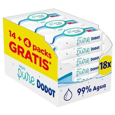 Dodot Toallitas Aqua Pure para Bebé, 99% Agua, 864 Toallitas, 18 Paquetes (14+4 Gratis)