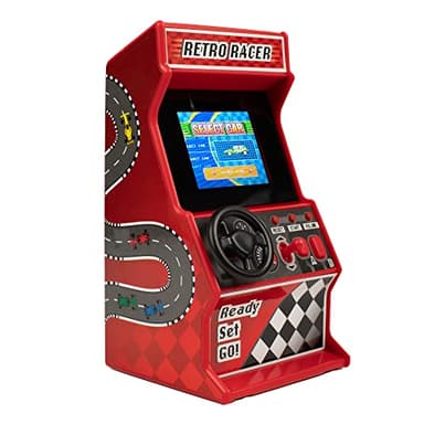 Mini máquina de Carreras Arcade, 30 Juegos de Carreras de 8 bits Integrados, Juegos de automóviles, Bicicletas, Botes y esquí, Pantalla de 2,4 Pulgadas, Volante, ThumbsUp!