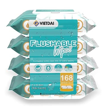 VIETDAI Toallitas Wc Desechables Inodoro Adultos, Papel Higiénico Humedo Viaje con Aloe Vera, Vitamin E y Manzanilla Toallitas Humedas Individual - 168 Piezas