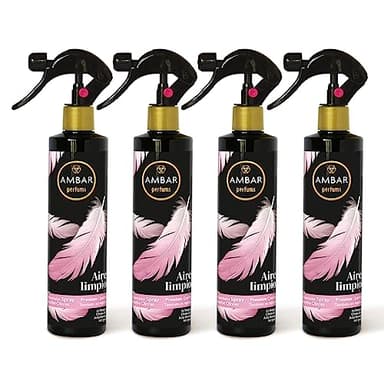 Ambar Perfums - Ambientador Spray Absorbe Olores Aire Limpio Especial Tejidos, ¡No mancha! Pack de 4 uds de 280 ml.