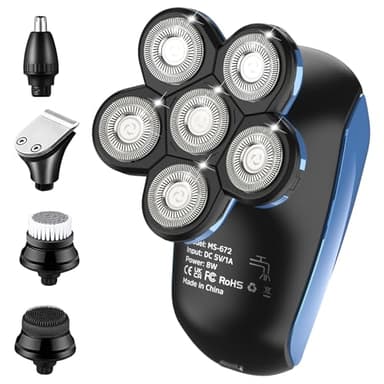 Afeitadora Electrica Cabeza Hombre, Maquina Afeitar Hombre, Afeitadora Cabeza Barba Hombre Calvo con 6 Cabezas Rotativa Uso en Húmedo y Seco Impermeable USB Recargable para Cabeza Facial