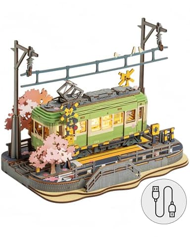 ROWOOD Sakura Journey Puzzles 3D, Kits De Maquetas De Madera para Adultos para Construir, Kits De Manualidades De Construcción De Tranvía Japonés Sakura, Cumpleaños