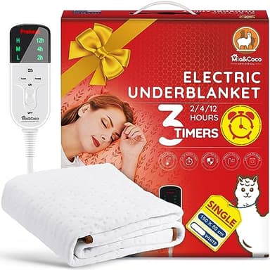Calientacamas, Calefacción bajo la cama, 150 x 80 cm desconexión automática, Calienta Camas, Manta Eléctrica con temporizadores de 12 horas y 3 ajustes de calor, protección contra sobrecalentamiento