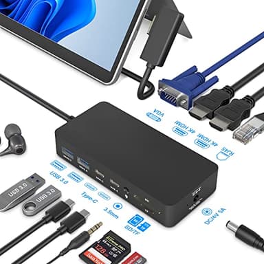 Surface Dock, Surface Pro Docking Station, 12 en 1 Triple Pantalla Microsoft Surface Dock con 2 HDMI 4K +VGA para Surface Pro 9/8/X/7/6/5/4/3, Surface Laptop 5/go/4/3/2/1, Surface Book 3/2