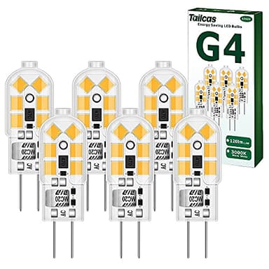 G4 LED Bombilla 12V, 1,2W LED Bulbo Equivalente Halógeno Bi Pin G4 10W, Blanco Calido 3000K, Sin Parpadeo, 120LM No-Regulable, Ahorro de Energía, Pack de 6 [Clase de eficiencia energética A++]