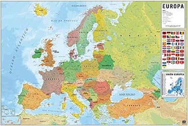 Póster del Mapa de Europa - Versión en Español [con información y banderas] (91,5cm x 61cm)