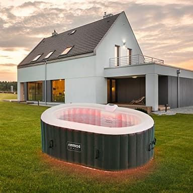 Arebos Bañera de hidromasaje con iluminación LED | SPA Hinchable | Interior y Exterior | 190x120 cm Ovalada | 2 Personas | 90 chorros de Masaje | con calefacción | 550 litros | Incl. Cubierta