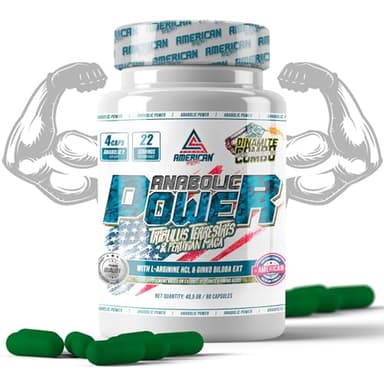 AS American Suplement | ANABOLIC POWER | Anabolizante Natural | Ayuda a Aumentar tu Masa Muscular | Potencia la Testosterona | Con L-Arginina, Tribulus Terrestris y Maca | 90 Cápsulas