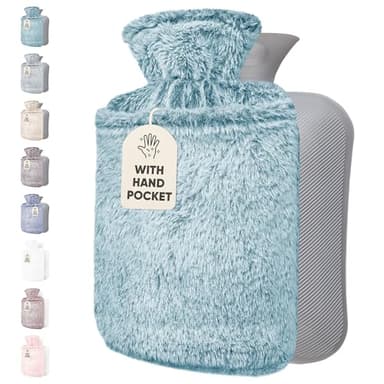Qomfor Bolsa de Agua Caliente 1,8L - Botella de Agua Caliente con Funda de Felpa Premium Suave - Bolsa Agua Caliente para el alivio del dolor y para noches acogedoras (Verde)