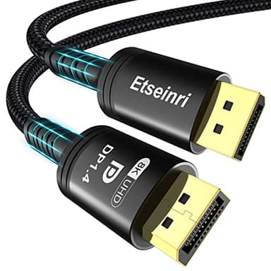 Etseinri Cable DisplayPort 1.4 1M, VESA Certificado Cable DP 8K@60Hz 4K@165Hz 144Hz 2K@240Hz, 32.4Gbps, HBR3 HDR, DSC 1.2, G-Sync FreeSync, Displayport para Gaming Monitor PC TV Tarjeta Gráfica