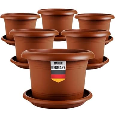 2friends Juego de 6 macetas para exterior de 30 cm de diámetro, terracota, grandes macetas para tomates, macetas con posavasos de plástico, resistentes a la intemperie, para jardín, balcón, terraza