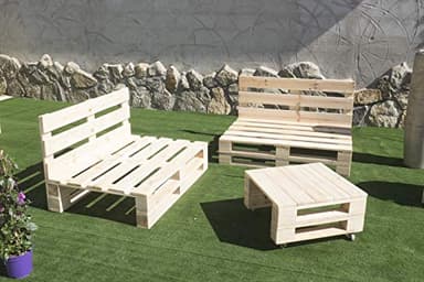 Conjunto 2X Sofa de Palet 120cm x 80cm + 1x Mesa 80cm x 48cm Lijado Y Cepillado -Interior/Exterior Nuevo-Natural (2X Sofa 120x80cm + 1x Mesa 80x48cm)