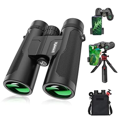 Kylietech Prismáticos 12X42 con Trípode y Adaptador Binoculares de Largo Alcance con Prismas BAK-4 y Lentes FMC para Observación de Aves, Senderismo, Caza