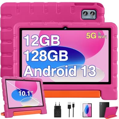 ZIOVO Tablet Android 13 10 Pulgadas, 12GB RAM+128GB ROM Tablet para Niños, Widevine L1,WiFi 6,Kids Space con EVA Caso-Rosa
