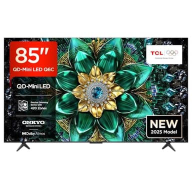 TCL 85Q6C 85" QD-Mini LED Smart TV, 4K HDR Premium 1000nits with Google TV (Dolby Vision IQ & Atmos, Matte HVA Panel, Onkyo 2.1 Sound System, Motion Clarity Pro, Hands-Free Voice Control)