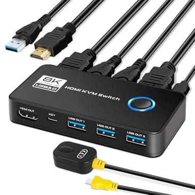 TCNEWCL 8K @60Hz HDMI USB 3.0 KVM Switch 2 PC 1 Monitor 4K @ 120Hz, 2 Puertos KVM Switch HDMI USB Conmutador, Soporta HDR, Dolby Audio, 3D, HDCP2.3, con cable HDMI 2.1 y USB 3.0
