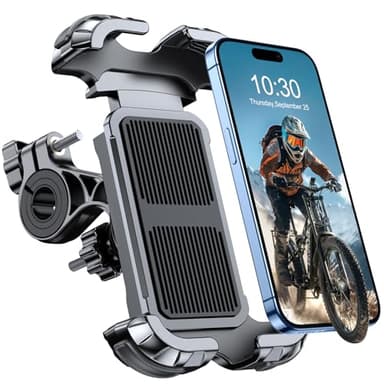 Rolgno Soporte Movil Bicicleta, [Bloqueo con un Botón] [Sujeción Segura] Soporte Móvil Moto, 360° Rotación Soporte Telefono Moto Bici Compatible con iPhone16/15 Pro Max, Galaxy (4.7"- 6.8") Smartphone