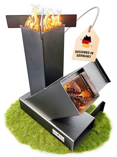 Horno de cohetes exterior para horno holandés, barbacoa, terraza, etc. Sin montaje. Estable y compacto. Rocket Stove como horno de camping para cocinar sin gas ni electricidad. Estufa de cañón