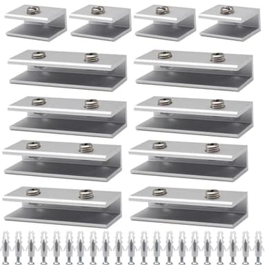 Abrazadera para Vidrio 12 Piezas Soporte Estante Cristal Abrazadera de Aleación de Aluminio Abrazaderas de Vidrio de 8 a 10mm Pinza Cristal para Escalera Baño Balcón (4Solo+8Doble Orificio)