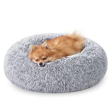 Feandrea Cama de Perros, Cama para Perros, Cojín Central Extraíble y Lavable, Alfombra de Felpa Suave y Mullida, 60 cm de Diámetro, Gris PGW038G01